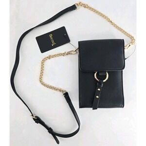 Becool Vegan Leather Ring‎ Ring Phone Case Crossbody Clutch Black Brass NWT